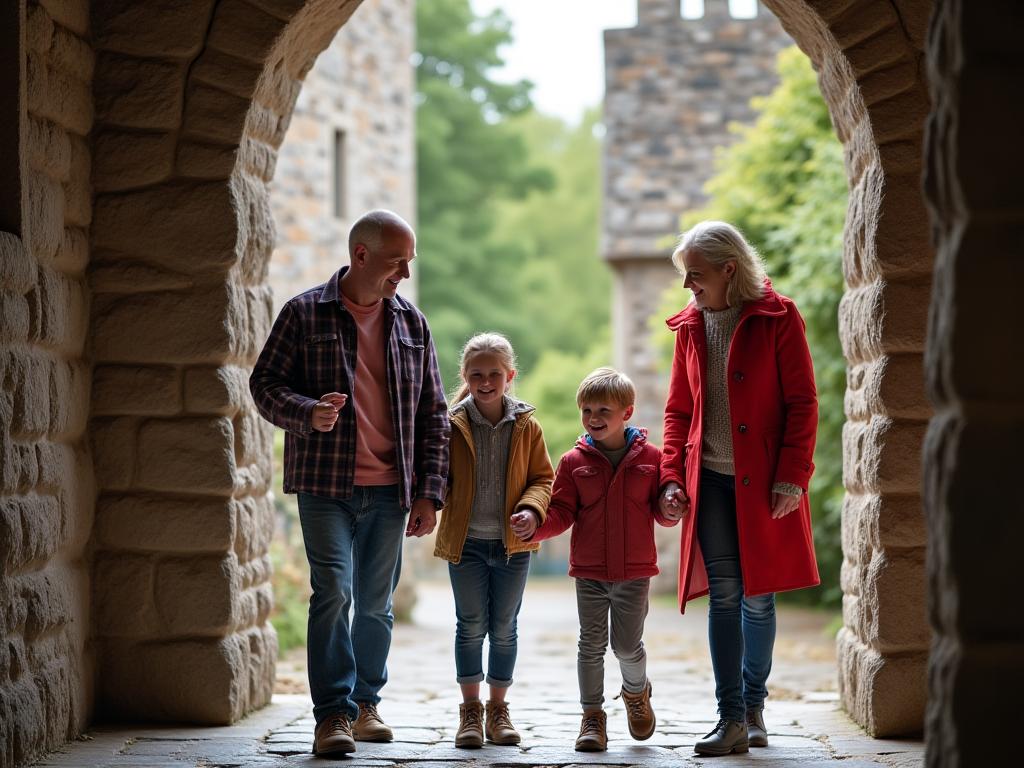 Multi-generational family enjoying Irish castle visit